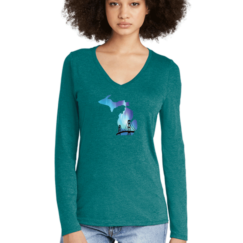 "Bridge Northern Lights"Women’s Perfect Blend Long Sleeve V-Neck