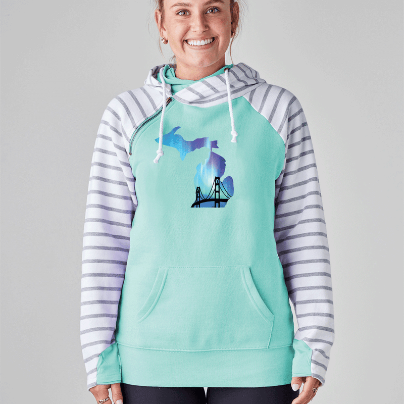 "Bridge Northern Lights"Women's Striped Double Hood Pullover
