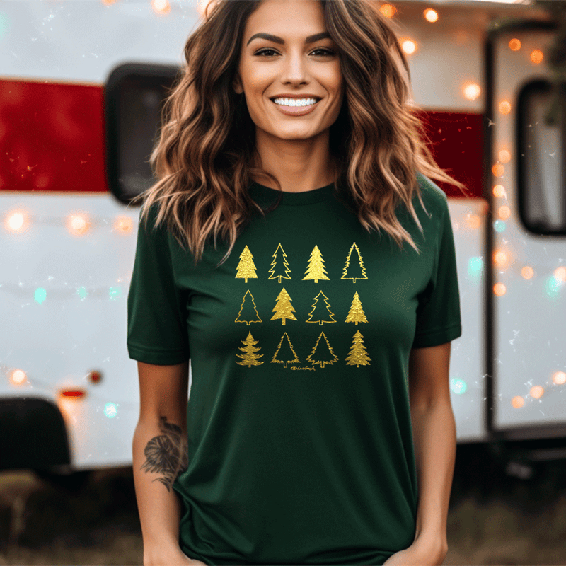 "Gold Metallic Oh Christmas Tree"Relaxed Fit Crew Unisex T-Shirt