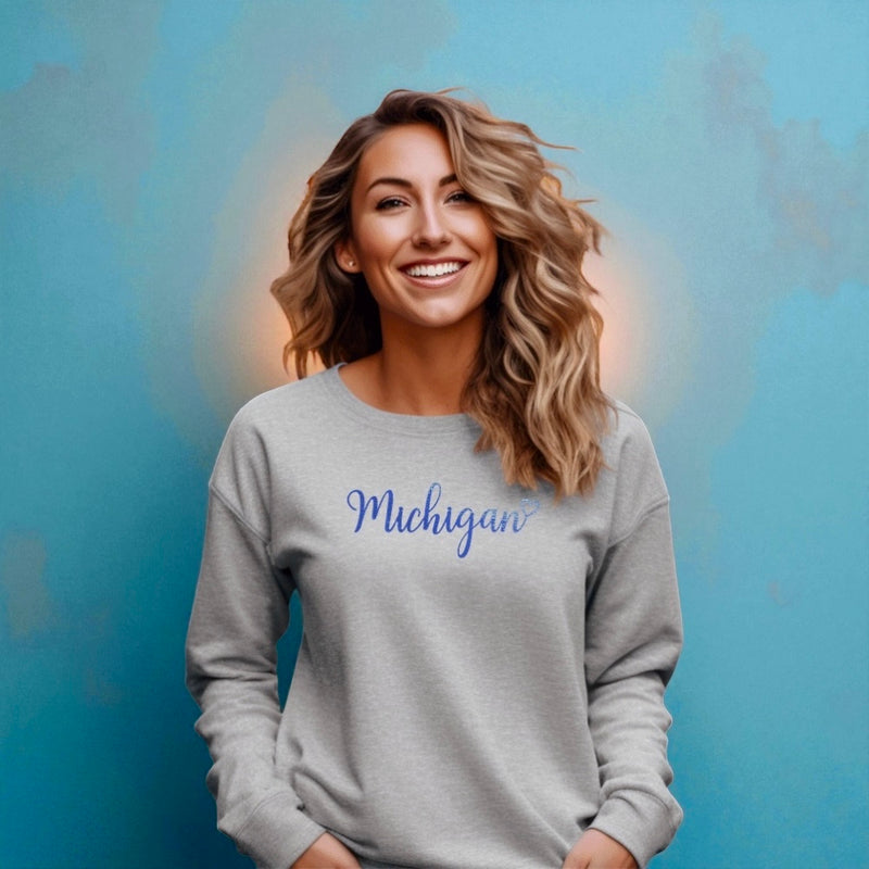 "Purple Metallic Love Michigan"Relaxed Fit Classic Crew Unisex Sweatshirt