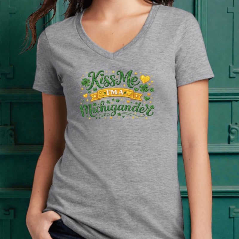 "Kiss Me I'm a Michigander"Women's V-Neck