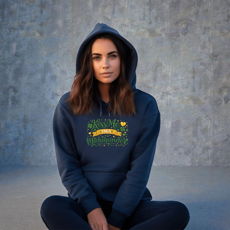 "Kiss Me I'm a Michigander"Relaxed Fit Classic Unisex Hoodie