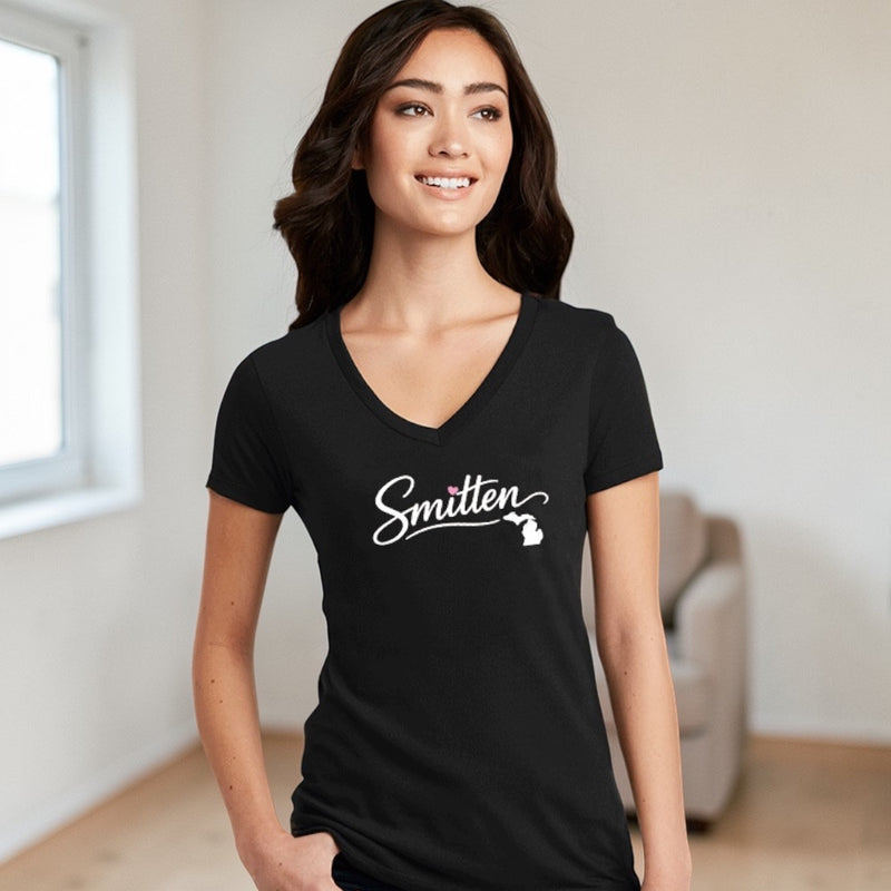 "Love Michigan Smitten"Women's V-Neck