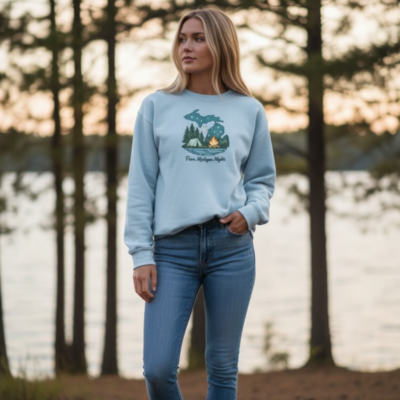 "Pure Michigan Nights"Relaxed Fit Classic Crew Unisex Sweatshirt