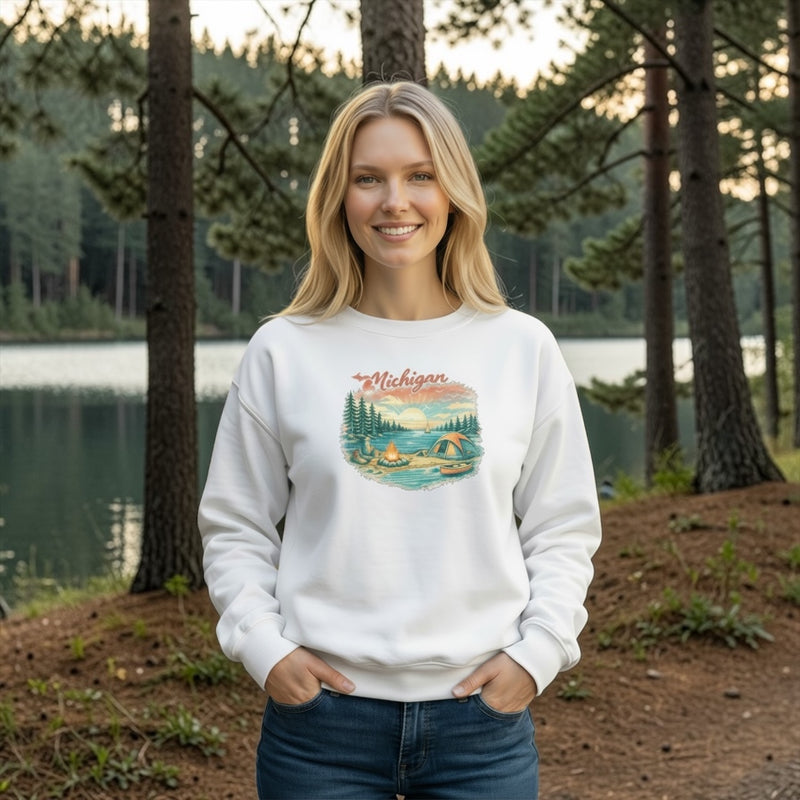 "Camp Michigan"Relaxed Fit Classic Crew Unisex Sweatshirt
