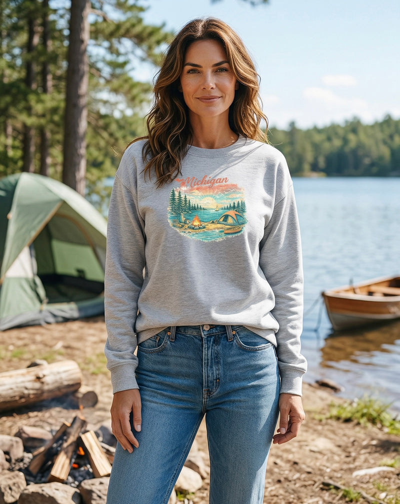 "Camp Michigan"Relaxed Fit Classic Crew Unisex Sweatshirt
