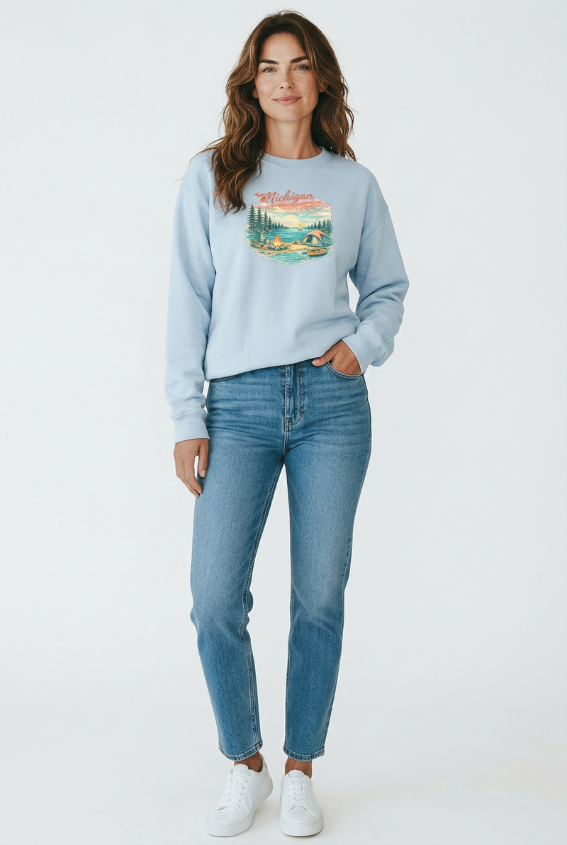"Camp Michigan"Relaxed Fit Classic Crew Unisex Sweatshirt