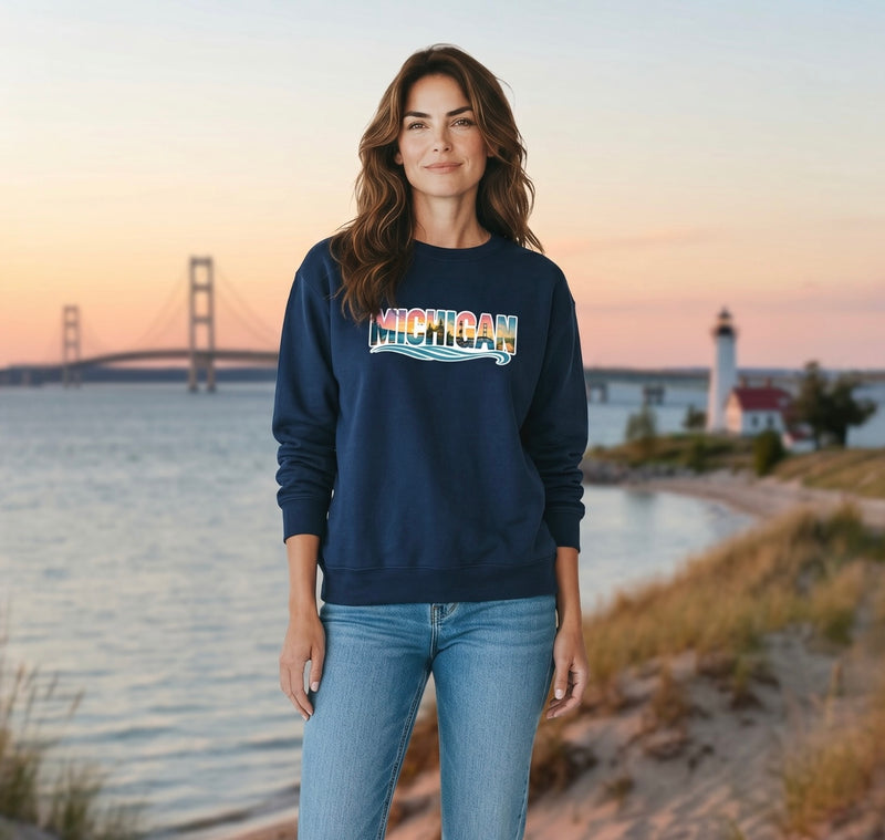 "True Michigan "Relaxed Fit Classic Crew Unisex Sweatshirt