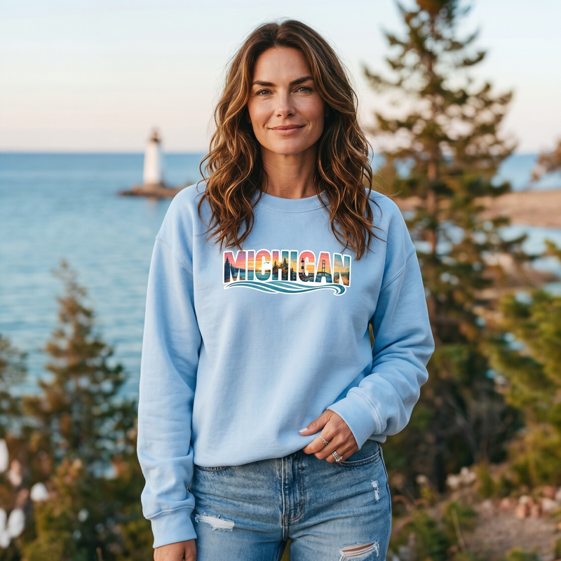 "True Michigan "Relaxed Fit Classic Crew Unisex Sweatshirt