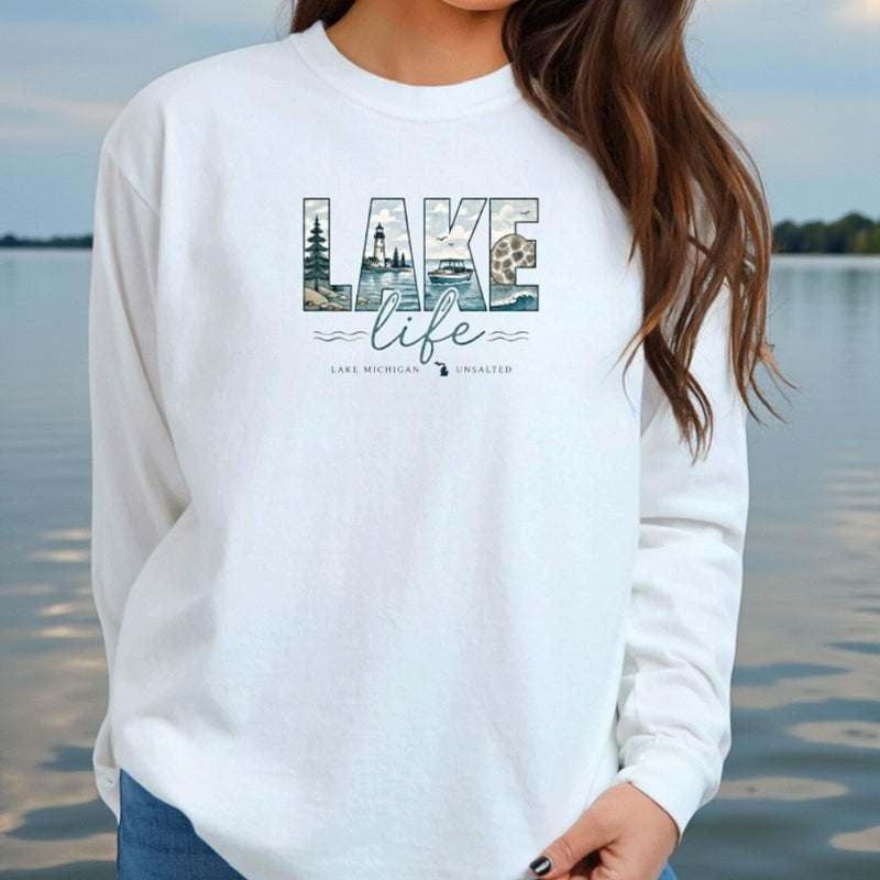 "Lake Life Unsalted"Relaxed Fit Long Sleeve Unisex T-Shirt