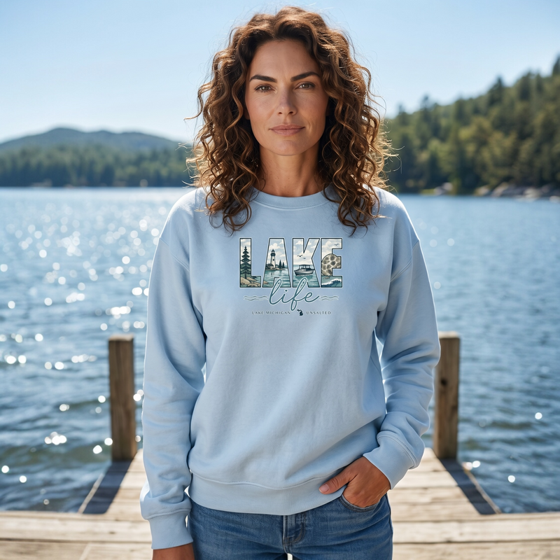 "Lake Life Unsalted"Relaxed Fit Classic Crew Unisex Sweatshirt