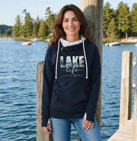 ""Lake Life Unsalted"Women's Striped Double Hood Pullover