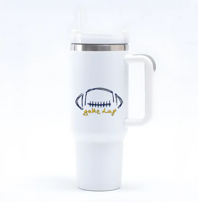 "Game Day"40oz. Stainless Steel Travel Tumbler with Straw and Handle