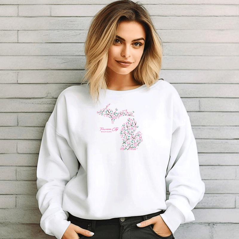 "Traverse City Cherry Blossom"Relaxed Fit Classic Crew Unisex Sweatshirt