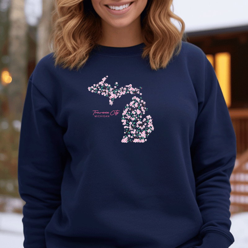 "Traverse City Cherry Blossom"Relaxed Fit Classic Crew Unisex Sweatshirt