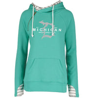 "Michigan D Established 1837"Women's Striped Double Hood Pullover