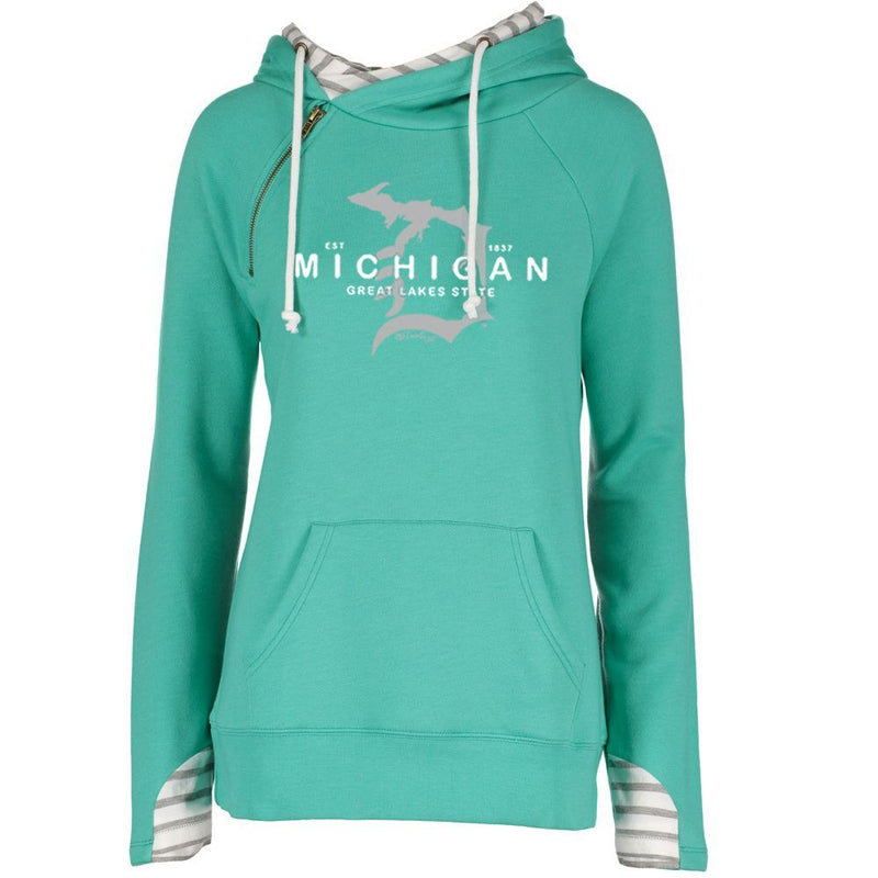 "Michigan D Established 1837"Women's Striped Double Hood Pullover