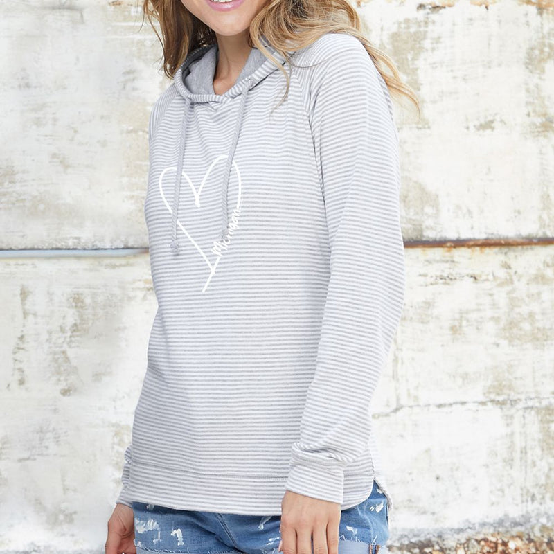 "Made With Love"Women's Striped Long Sleeve Fashion Hoodie