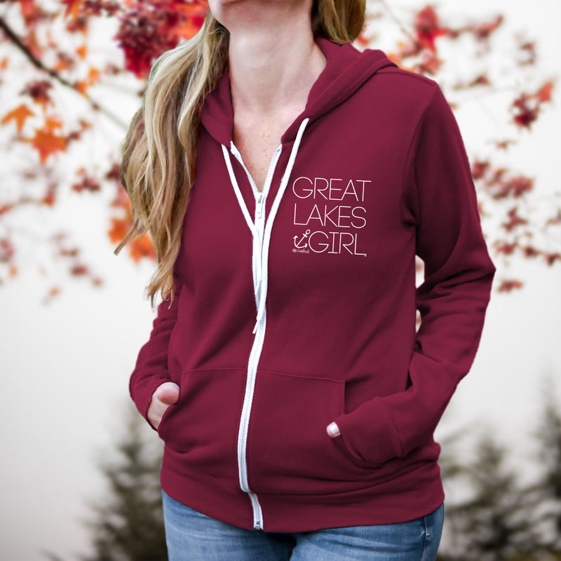 "Great Lakes Girl"Relaxed Fit Angel Fleece Full Zip Unisex Hoodie