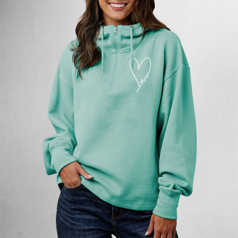 "Little Love"Women's Relaxed Fit 1/4 Zip Scuba Neck