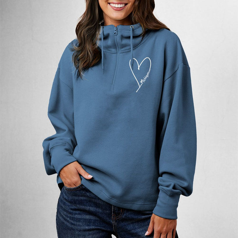 "Little Love"Women's Relaxed Fit 1/4 Zip Scuba Neck