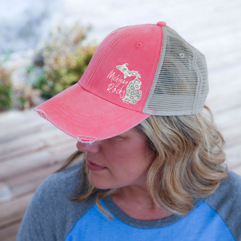 "Michigan Rocks Petoskey Stone"Distressed Comfort Hat