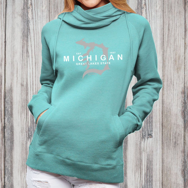 "Michigan D Established 1837"Women's Fleece Funnel Neck Pullover Hoodie