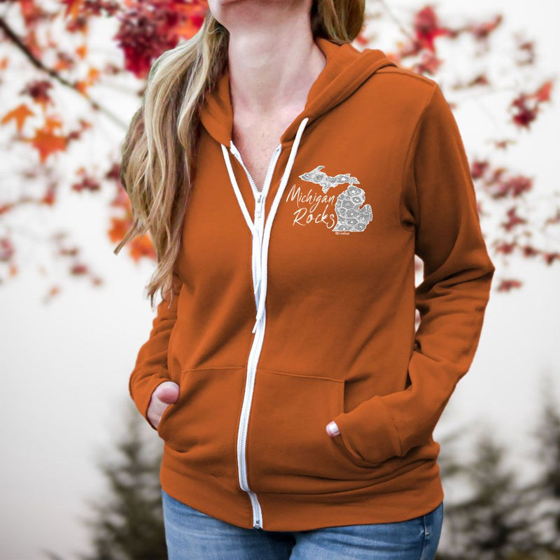 "Michigan Rocks Petoskey Stone"Relaxed Fit Angel Fleece Full Zip Unisex Hoodie