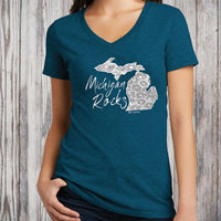 "Michigan Rocks Petoskey Stone"Women's V-Neck