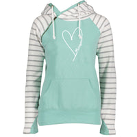 "Made With Love"Women's Striped Double Hood Pullover