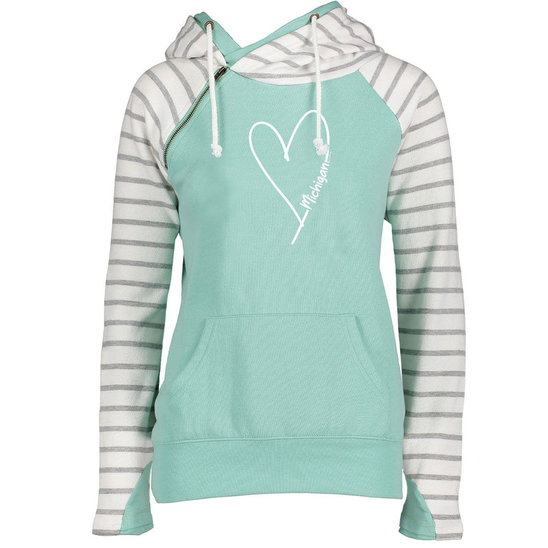 "Made With Love"Women's Striped Double Hood Pullover