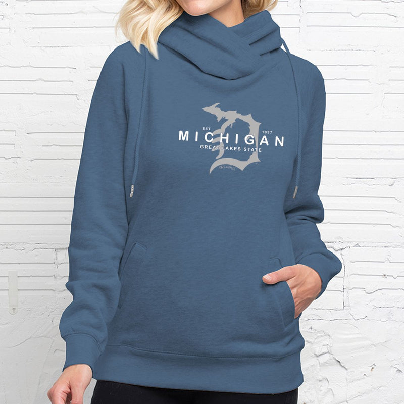 "Michigan D Established 1837"Women's Fleece Funnel Neck Pullover Hoodie
