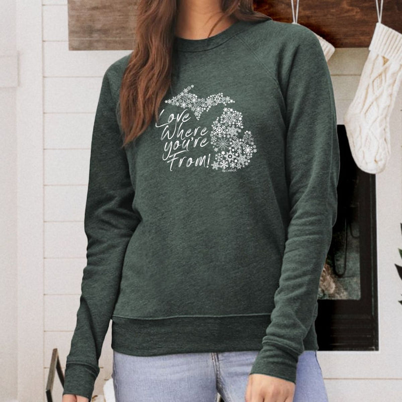 "Michigan Love Where You're From"Relaxed Fit Angel Fleece Pullover Unisex Crew