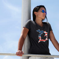 Michigan D Flag Women's V-Neck T Shirt