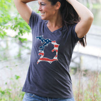 Michigan D Flag Women's V-Neck T Shirt