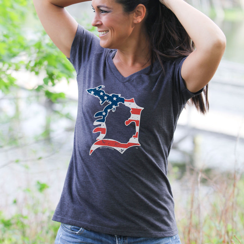 Michigan D Flag Women's V-Neck T Shirt