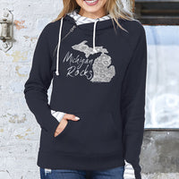 "Michigan Rocks Petoskey Stone"Women's Striped Double Hood Pullover