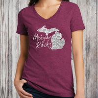 "Michigan Rocks Petoskey Stone"Women's V-Neck