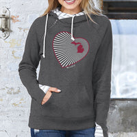 "Michigan Heart"Women's Striped Double Hood Pullover