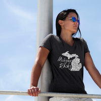 "Michigan Rocks Petoskey Stone"Women's V-Neck