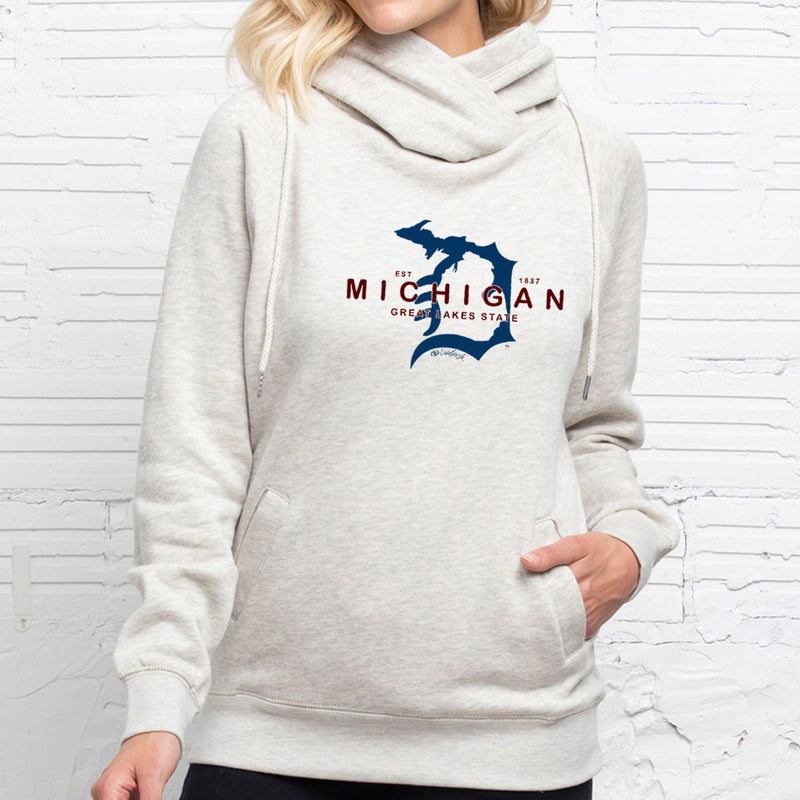 "Michigan D Established 1837"Women's Fleece Funnel Neck Pullover Hoodie