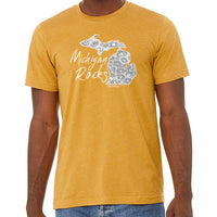 "Michigan Rocks Petoskey Stone"Men's Crew T-Shirt