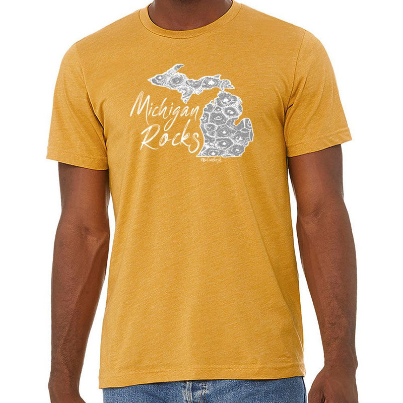 "Michigan Rocks Petoskey Stone"Men's Crew T-Shirt