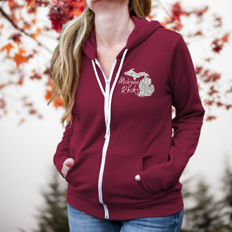 "Michigan Rocks Petoskey Stone"Relaxed Fit Angel Fleece Full Zip Unisex Hoodie