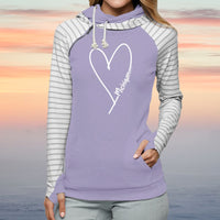 "Made With Love"Women's Striped Double Hood Pullover