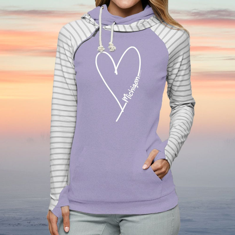 "Made With Love"Women's Striped Double Hood Pullover