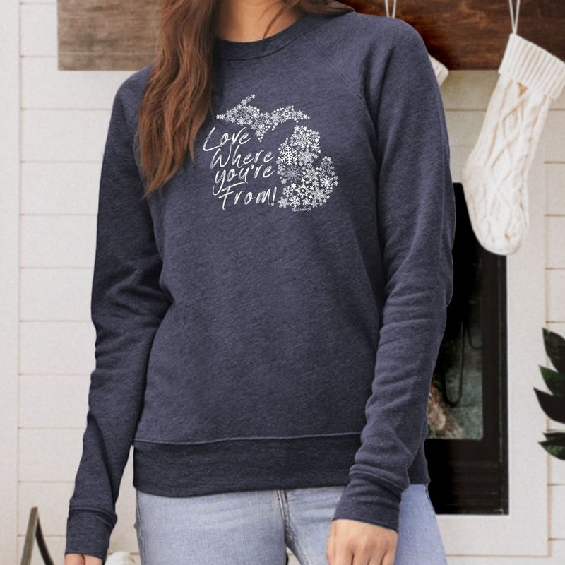 "Michigan Love Where You're From"Relaxed Fit Angel Fleece Pullover Unisex Crew