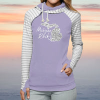 "Michigan Rocks Petoskey Stone"Women's Striped Double Hood Pullover