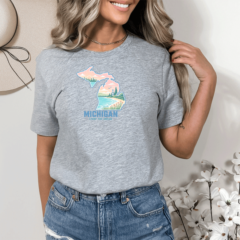 "Livin'The Dream In Michigan"Relaxed Fit Crew Unisex T-Shirt