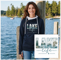 ""Lake Life Unsalted"Women's Striped Double Hood Pullover